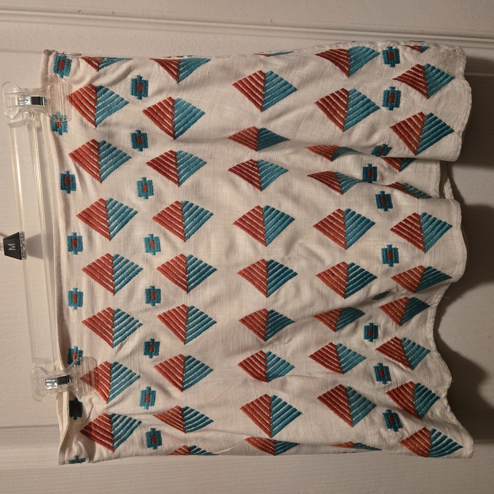 THML White Mini Skirt with Red and Blue Geometric Pattern